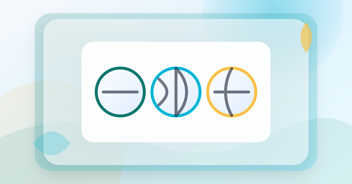 Illustration comparing cataract surgery intraocular lens options including monofocal, toric, multifocal, and EDOF lenses
